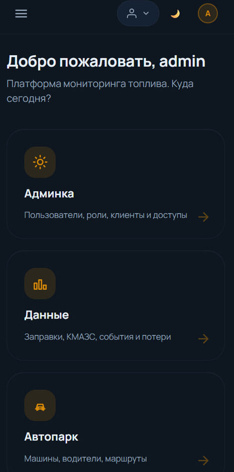 Дашборд платформы мониторинга топлива